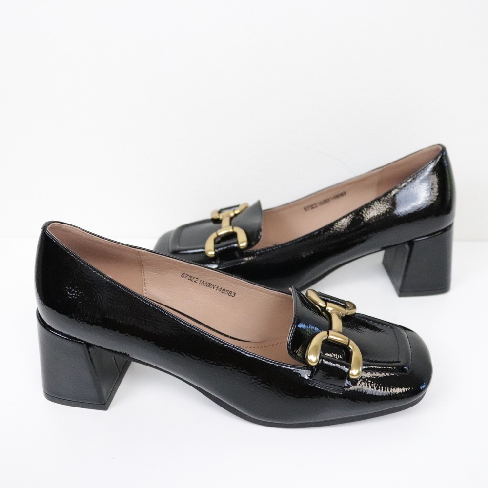 Anthropologie Bibi Lou Valencia Heeled Loafers Pumps Black Patent Leather 39 9 - Picture 4 of 10